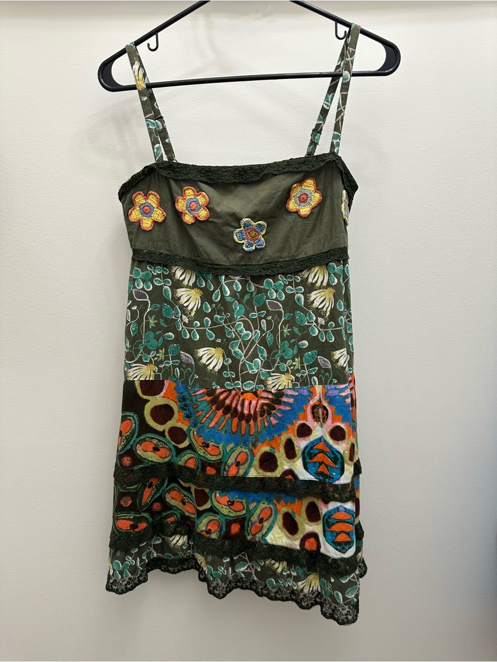 Desigual Olive Green Multicolor Boho Patchwork Sundress